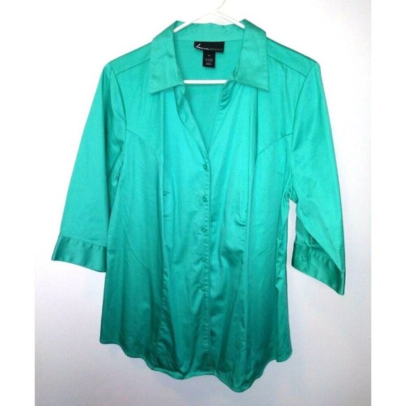 Lane Bryant Women's Career top Sz 14 Aqua blue/green stretch collar button up EC - Picture 1 of 5